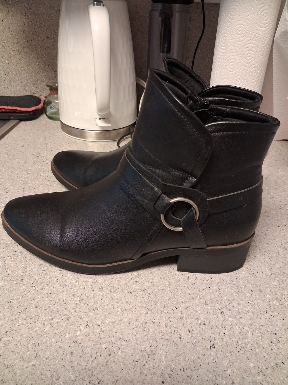 Black Ankle Boots with Ring Accent - Women's